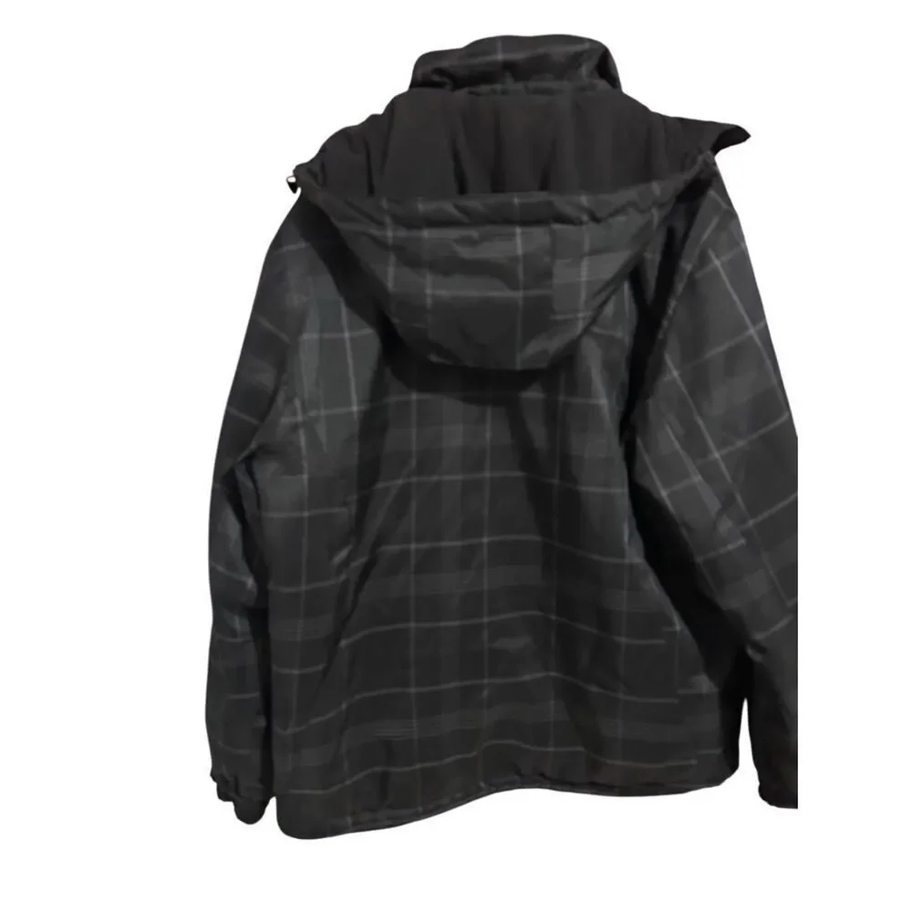 ZeroXposur Men's Size L Black/Gray Plaid Print Full Zip Winter Jacket Coat & Hoo